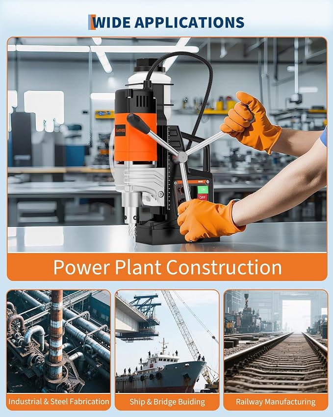 Garvee Magnetic Drill, 1750W 2" Boring Diameter, 2922lbf Power Portable Magnetic, 810 PRM, 10-Speed，with 10Pcs Drill Bits 3Pcs Twist Drill and 1Pcs Plastic Box for Metal Surface, Industrial