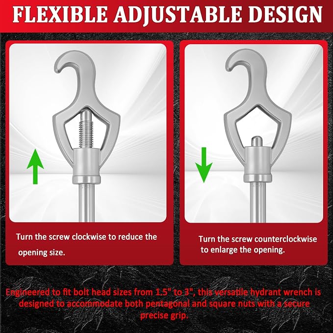 Adjustable Fire Hydrant Wrench Set, 20", 1-1/2" to 3" Jaw Range, 2 Pack | Galvanized Carbon Steel with Adjustable Jaw, Pipe Hook, Teardrop End, Textured Grip and Work Gloves for Field Maintenance