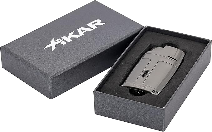 Xikar ELX Double Jet Flame Torch Lighter with 9mm Cigar Punch - Refillable Butane Torch Lighter for Cigars with Flame Adjustment Wheel and Fuel Window