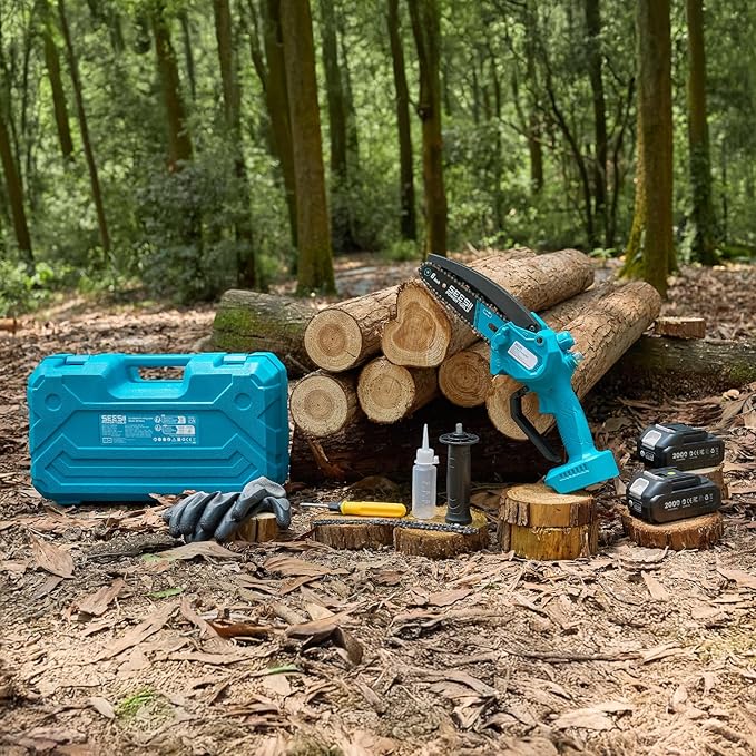 SEESII Chainsaw 6 Inch Mini Electric Chainsaw Cordless Battery Powered, 2026 Upgraded Hand Held Saw with 2x2000mAh Battery for Wood/Trees Trimming, Chain Saw Gift for Men Dad Husband Fathers Gardener