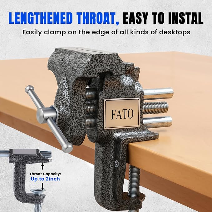 FATO 3” 360° Clamp-On Table Vise, 800LB Clamping Force
