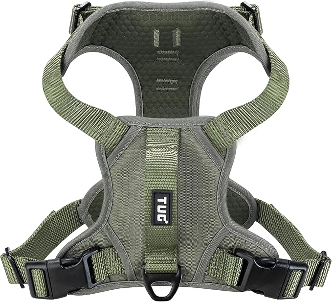 TUG No-Pull Dog Harness, 2 Leash Clips + Padded Handle (XL, Green) | Water-Resistant Padded Interior | No-Pull Front Clip | Padded Back Handle | Adjustable Straps