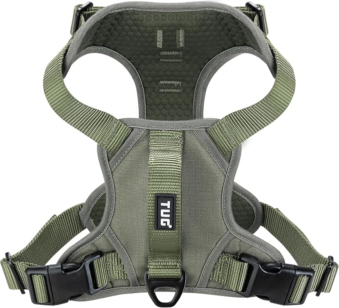 TUG No-Pull Dog Harness, 2 Leash Clips + Padded Handle (Medium, Green) | Water-Resistant Padded Interior | No-Pull Front Clip | Padded Back Handle | Adjustable Straps