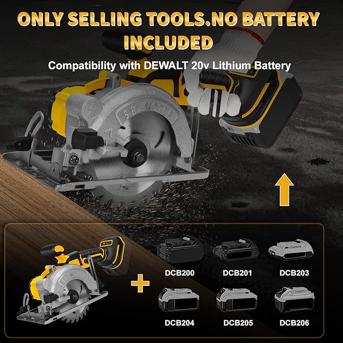 5 Inch Cordless Circular Saw for Dewalt 20V Battery (No Battery), Power Wood Saw with Brushless Motor, 0-45° Cutting Bevel, Max Cutting Depth 1.6"(90°), 1.28"(45°), Idea for Wood, Plastic, Soft Metal