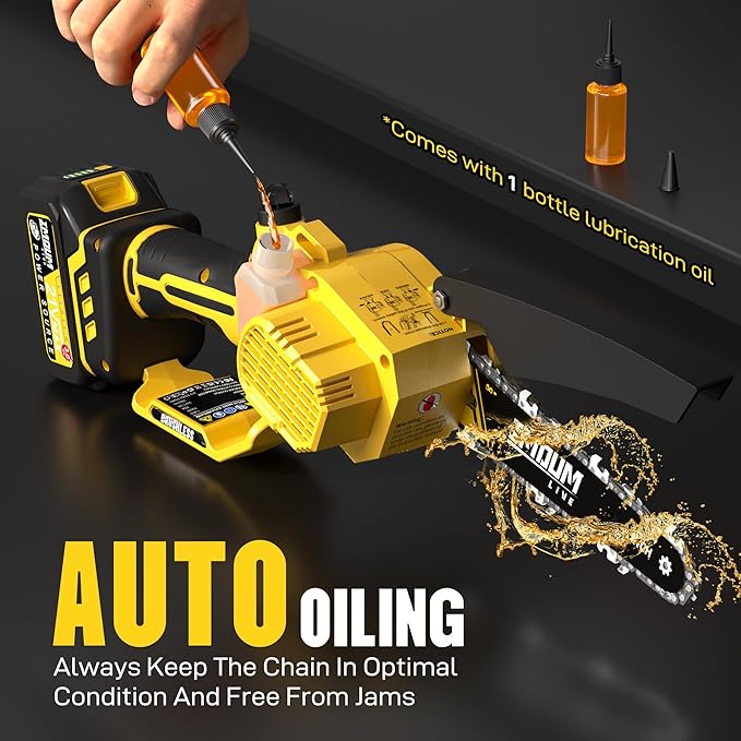Mini Chainsaw Cordless 6 Inch, 32FT/S Fast Powerful Cutting, Brushless Electric Handheld Chain Saw with 3.0Ah Battery Powered, Auto Oiler, Lightweight, Sharp for Tree Trimming Pruning(Upgrade Version)
