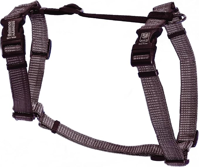 Blue-9 Reflective Buckle-Neck Balance Harness, Fully Customizable Fit No-Pull Harness with 3M Reflective Stitching, Ideal for Dog Training and Obedience, Made in The USA, Grey, XS
