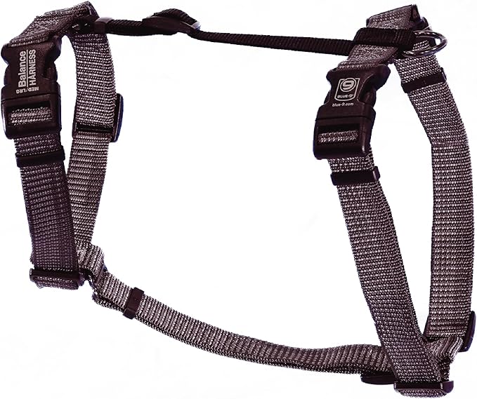 Blue-9 Reflective Buckle-Neck Balance Harness, Fully Customizable Fit No-Pull Harness with 3M Reflective Stitching, Ideal for Dog Training and Obedience, Made in The USA, Grey, Medium/Large