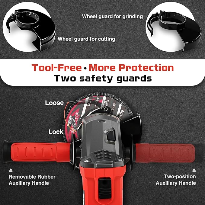7.5Amp 4-1/2 Inch 12000 RPM Angle Grinder with 2 Guards, 3 Cutting Wheels, 3 Discs, Non-Slip Handle and Carbon Brush for Metal and Wood