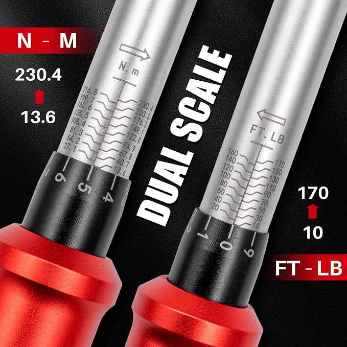 Adjustable Open End Torque Wrench 1/2" Drive-10-170 Ft-Lb for HVAC | 40MM 1/2 Inch Pound Torque Wrench(13.6-230.5Nm), Interchangeable Jaw&Ratchet Head for Car, Moto, Narrow Pipeline