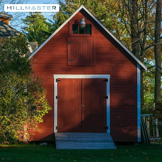 Hillmaster 4 Inch T-Strap Heavy Duty Shed Door Hinges - Black Tee Hinge for Wooden Fences, Shutter, Window, Yard, Barn Door, Outdoor (2 Pack)