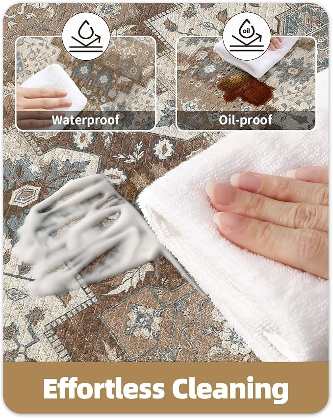 Color&Geometry Anti Fatigue Kitchen Mats for Floor 2 Piece 24"x59"+24"x87", Vintage Kitchen Rug Set, Waterproof & Oil Proof, 0.4" Thick Cushioned, Non-Slip Wide Runner for Sink, Laundry,Brown