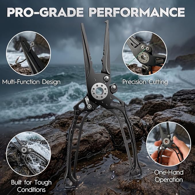 BasicGear Pro Fishing Pliers, 17-4PH Steel, 8 in, Gunmetal Gray