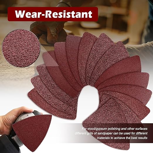 204PCS towbluii Oscillating Multitool Sandpaper, 3-1/8 Inch Triangle Sandpaper for Triangle Sanding Pads, Assorted 40/60/80/120/180/240 Grit 30pcs Each