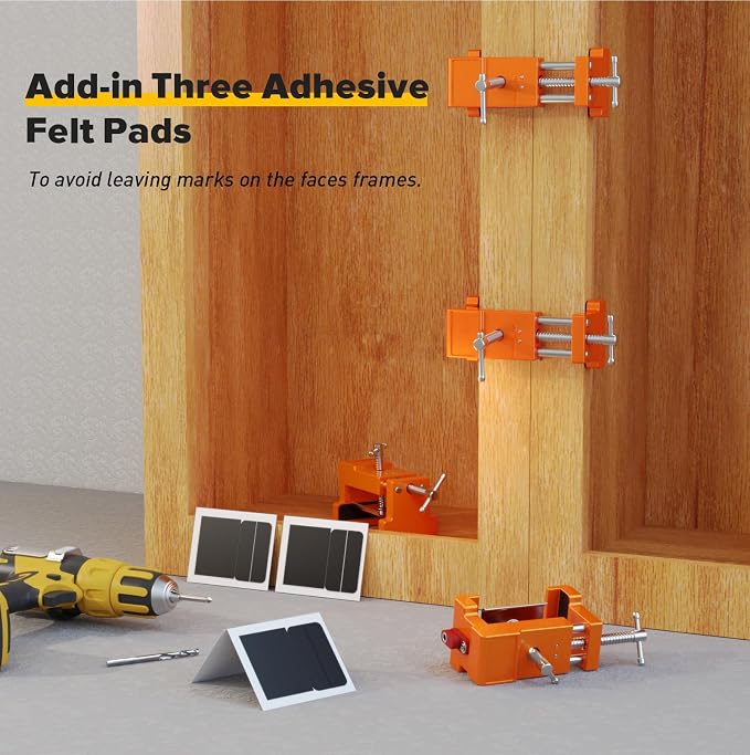 Cabinet Clamps, Cabinet Installation Cabinetry Clamps Face Frame Clamps Tools with Two Side Screws and Alignment Plate, 4 Pack, Orange