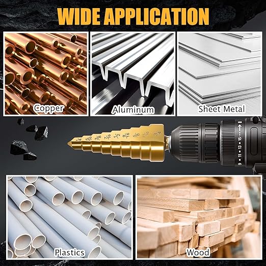 3PCS Titanium Step Drill Bit - 4241 HSS Step Bit with Two Straight Flutes, 28 Sizes for Metal, Aluminum, Wood & Plastic, Unibit for Electricians & DIY with Portable Bag
