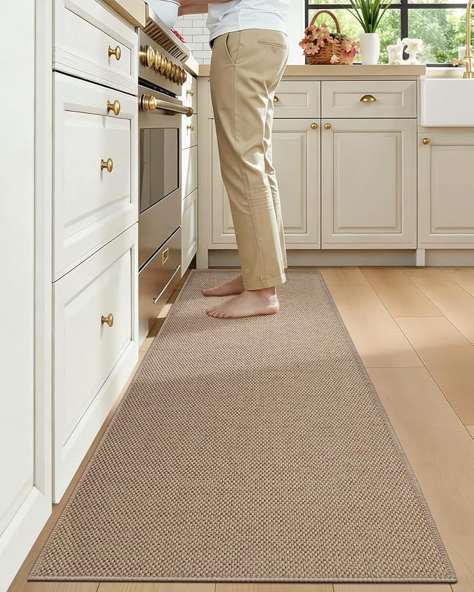 Color&Geometry Kitchen Rugs and Mats Non Slip Washable, Absorbent Woven Kitchen Runner Rug Easy to Clean Kitchen Floor Mats for in Front of Sink, Laundry Room, Hallway, 17”x59”, Dark Beige