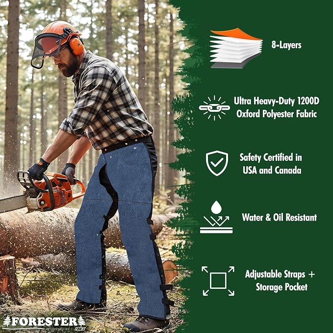 FORESTER Chainsaw Chaps for Men & Women | Apron-Style Chaps with Pocket & Adjustable Waist | Chainsaw Safety Equipment