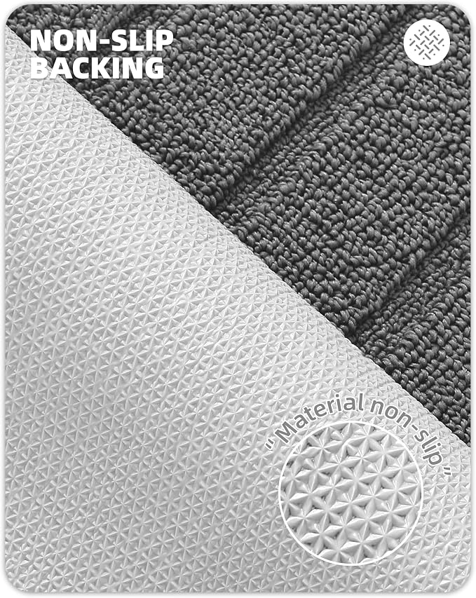 Color&Geometry Striped Designed Absorbent Washable Polypropylene Kitchen Floor Mat, Grey 17"x79", Non Slip TPE Backed, Low-Profile Sink Runner Rugs, Easy Clean Long Kitchen Carpet (Roll Packed)
