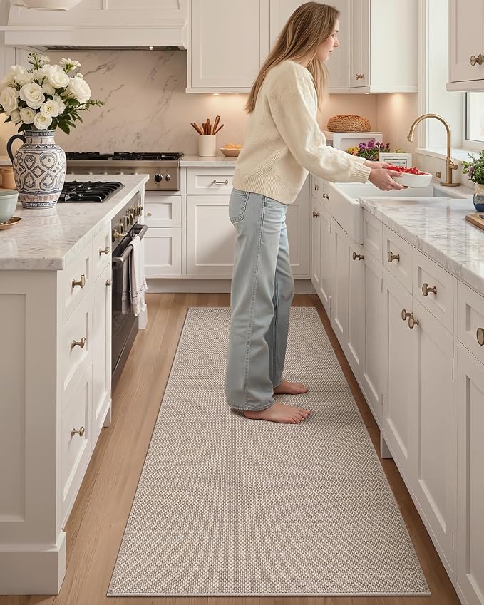 Color&Geometry Kitchen Rugs and Mats Non Slip Washable, Absorbent,Woven Kitchen Runner Rug Easy to Clean Kitchen Floor Mats for in Front of Sink, Laundry Room, Hallway,24"x83", Greige