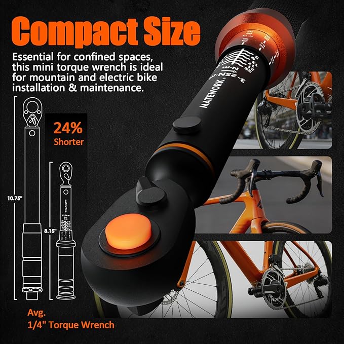 Matework 1/4-Inch Drive Click Torque Wrench, 3-25 Nm/26.6-221.3 in.lb, Bike Torque Wrench Inch Pounds with 72-Tooth Dual-Direction, Small Bike Tool for Bicycle, MTB Maintenance, ±3% High Precision