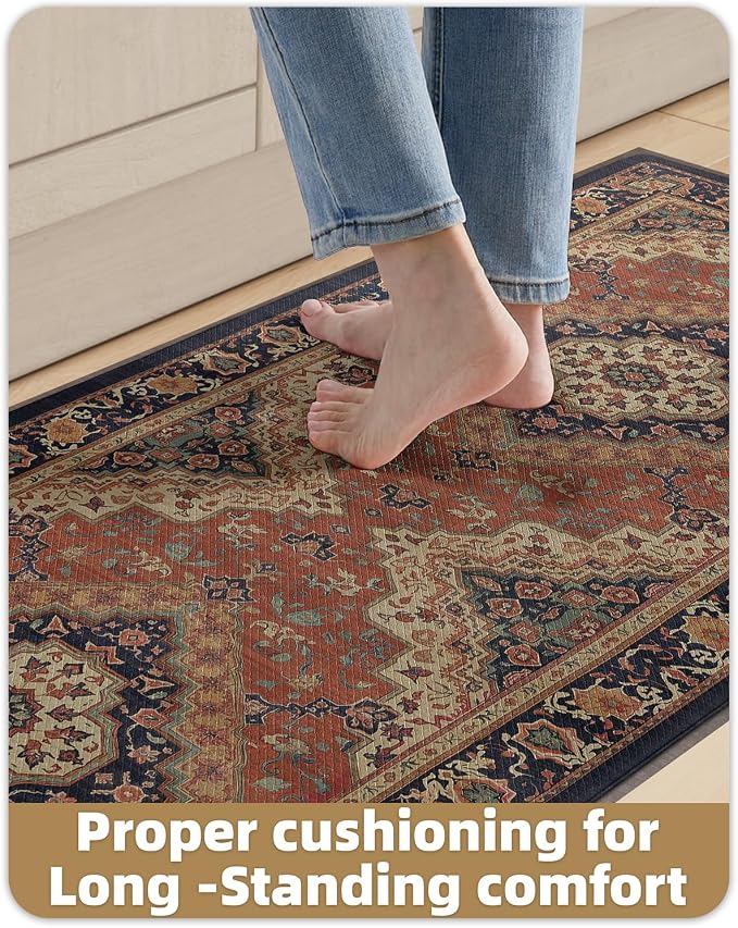 Color&Geometry Anti Fatigue Kitchen Mats for Floor 24x59, Easy Clean, Waterproof & Oil Proof, 0.4" Thick Cushioned, Non-Slip Kitchen Runner Rug for Sink, Laundry, Office, Warm Coral(2.0 Version)