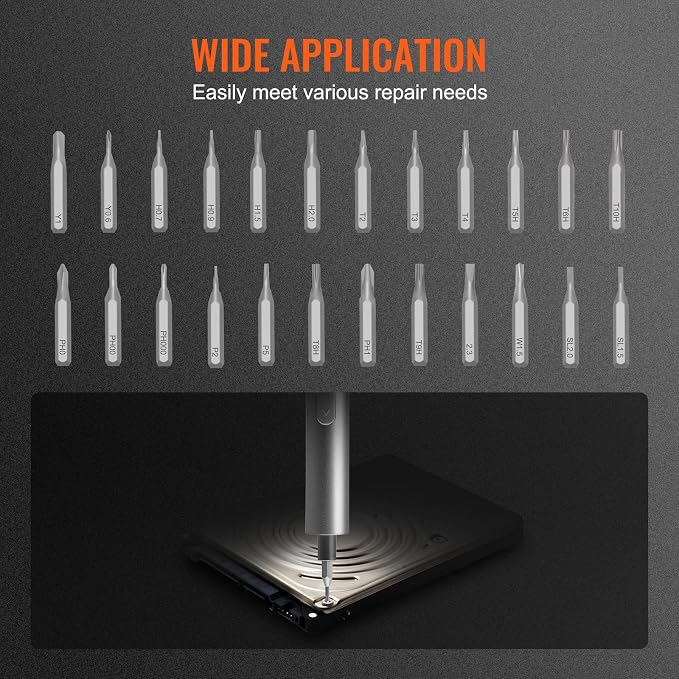 VEVOR Mini Electric Screwdriver, 27 in 1 Electric Precision Screwdriver Set – Small Cordless Power Screwdriver with 360°LED Light & 24 Magnetic Bits,Repair Tool for Phone Laptop Camera Watch Computer