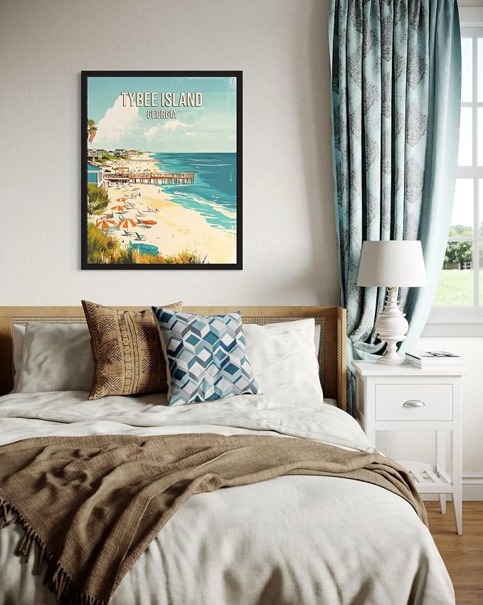 Tybee Island Beach Georgia Unframed Wall Art Print Poster, US Vintage Retro Beach Scenery Posters Prints for Restroom Home Picture Painting Artwork Gallery 219 (Tybee Island Beach Georgia, 24"L x 18"W, Unframed)