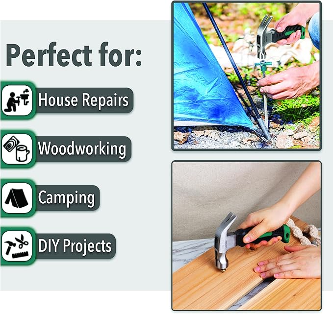 Mr. Pen- Claw Hammer, 8oz, Dark Green, Magnetic, Small Claw Nail Hammer for Women for Camping, Wood Working, House Repairs, Claw, Stubby, Tack