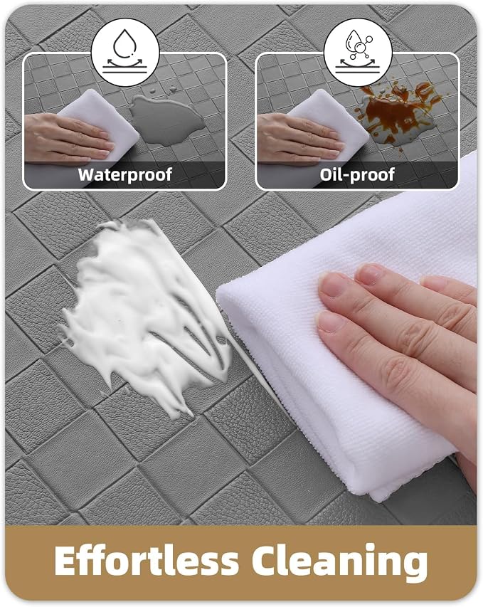 Color&Geometry Extra Wide Kitchen Mats Set 24x59+24x94, Anti Fatigue Cushioned Floor Mat, Waterproof Easy Clean Non Slip Runner for Sink Comfort Standing,Grey