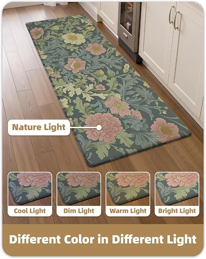 Color&Geometry Floral Kitchen Mat 24"x59", Anti Fatigue Mats for Kitchen Floor, Kitchen Rugs Non Slip, Waterproof & Oil Proof Kitchen Runner for Standing Desk Office, Sink - Sage Green