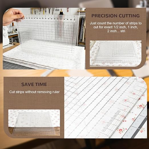 XL Slotted Quilting Ruler, 17.75 x 22in Non-Slip Precise Quilting Template, Professional Sewing Strip Ruler Acrylic for Fabric Strip, Cutting, Sewing, Crafting, Patchwork Ruler & Template