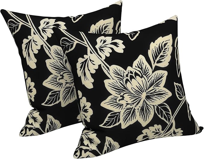 LVTXIII Outdoor Throw Pillows 16x16 Inch, Set of 2 Square Decorative Pillows with Inserts for Patio Furniture, Porch Chair, Garden Sofa, Elegant Vines Black