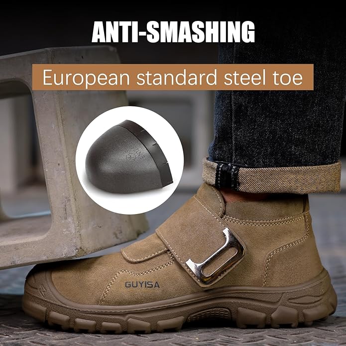 GLANOUDUN Welding Work Boots for Men Slip on Steel Toe Shoes for Men Indestructible Steel Toe Boots Welder Men's Working Shoes Fireproof Safety Footwear for Construction Men's Work & Safety Footwear