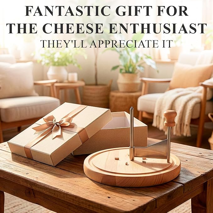 Flower Cheese Cutter for Making Rose-Shaped Cuts - Manual Rotating Cheese Shaver Tool with Stainless Steel Blade, Non-Slip Wood Base, Fasteners, Compatible with 16-18 cm Tête De Moine Cheese Wheel