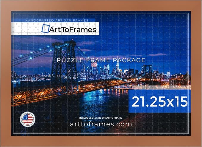 ArtToFrames Puzzle Frame for Buffalo Games 300, 500 Piece Jigsaw Puzzles, 21.25x15 Inch (54x38 cm), Burnt Umber Engineered Wood with Economy Acrylic, Ready to Hang Puzzle Display