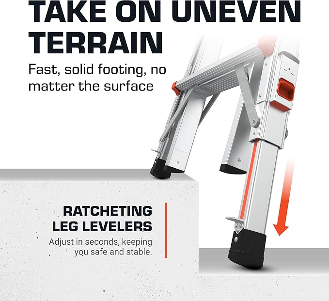 Little Giant Ladders Velocity 26-Ft Folding Multi-Position Ladder, Aluminum, 300 lb Load Capacity, Type 1A Extra Heavy Duty, 26-Ft Reach, with Ratchet Levelers and Wheels (15426-801)