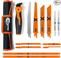 13-Piece Multi-Purpose Hand Saw Set - Manual Reciprocating Saw Handle with 12 Assorted Blades - Portable Jab Saw Kit for Wood, Metal, Drywall, Plastic & Pruning - Includes Storage Pouch