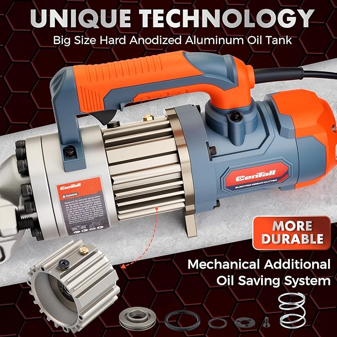3/4" Electric Hydraulic Rebar Cutter, 1.5-2S Cutting Speed, Portable, Cuts 4-20mm #6 Rebar, 1050w, 120v/60hz. (Grey+Orange)