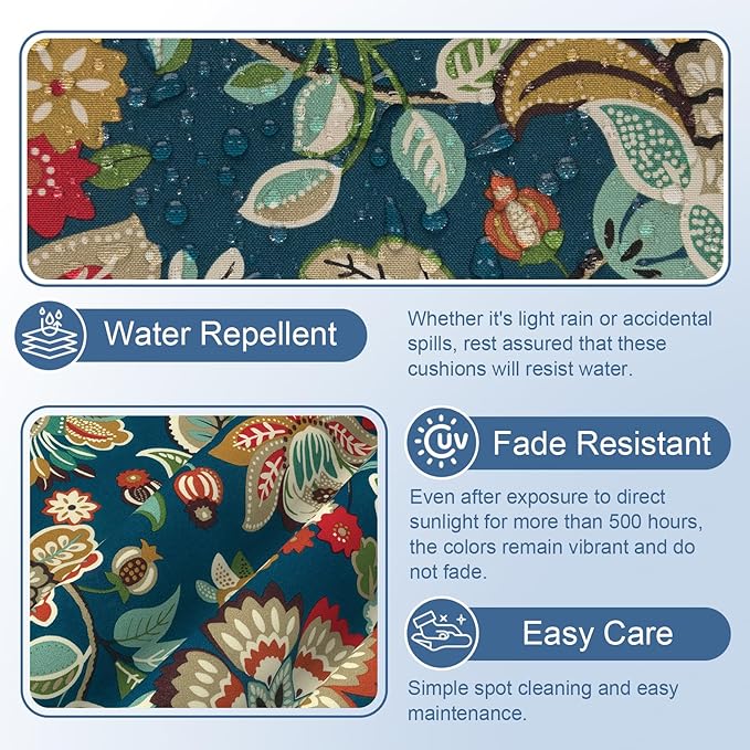 LVTXIII 2 Pack Outdoor Adirondack Chair Cushions, 44x19x4 Inch Water Repellent Patio Cushions for Rocking Chairs, Thick Tufted High Back Seat Cushion Set, Peacock Blue