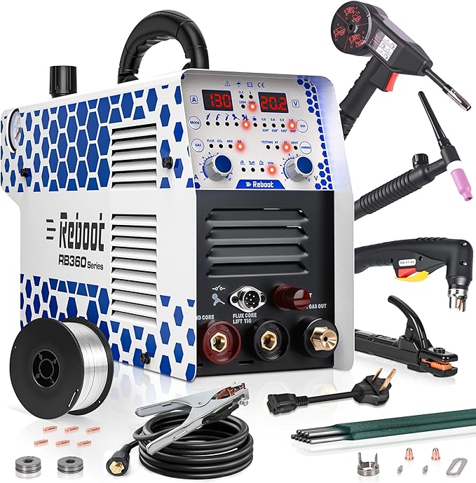 Reboot MIG Welder Plasma Cutter Combo 130A 7-in-1 Welding Machine Gas MIG/Flux Core/Aluminum Welder/Plasma Cut/Stick/LIFT TIG 120V/240V Dual Voltage Multiprocess Welder with Spool Gun