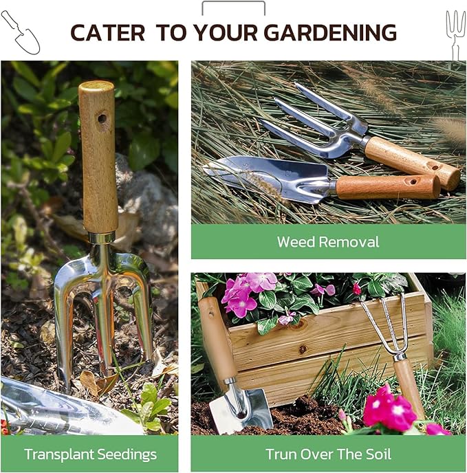 Grenebo Gardening Tools 9-Piece Heavy Duty Garden Hand Tools with Fashion and Durable Garden Tools Organizer Handbag, Rust-Proof Garden Tool Set, Ideal Gardening Gifts for Women