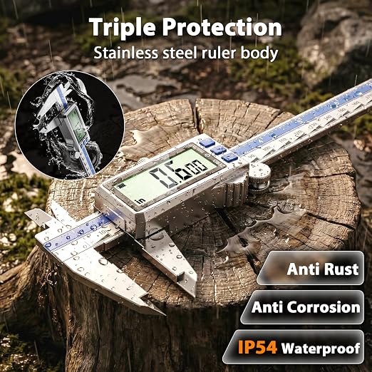 Preciva Digital Caliper 12 Inch, Rechargeable Stainless Steel Vernier Caliper with Large Display, Auto Off, Precision Inch/mm/Fraction Measuring Tool for DIY/Household/Woodworking