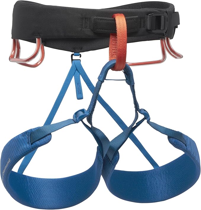 BLACK DIAMOND Men's Momentum Rock Climbing Harness, Adjustable Loops | trakFIT leg loops, pre-threaded buckle, gear loops organize quickdraws, cams, belay tools, and essentials