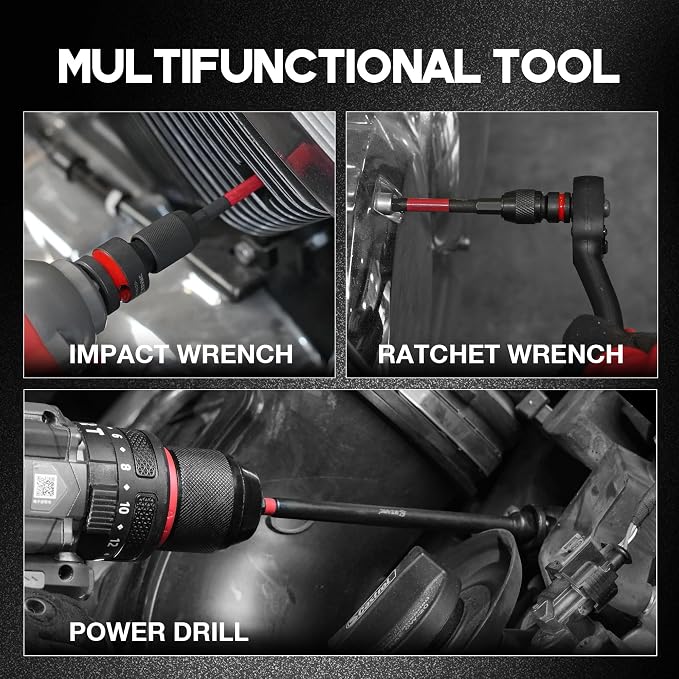 EZARC 21PCS Impact Socket Adapter Set with Swivel Joints and Couplers | 1/4", 3/8", 1/2" Drive, Hex Extension Bits, Universal Swivel Joints, Reducers, Impact Couplers, CR-MO and CR-V Steel, Tray