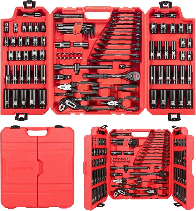 LLNDEI 112Pcs Mechanics Tool Set, 1/2" Drive Ratchet Wrench Tool Set | SAE and Metric, 6&12-Point Sockets Set with Bits, Combination Wrench universal joint adapter, with Storage Case