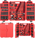 LLNDEI 112Pcs Mechanics Tool Set, 1/2" Drive Ratchet Wrench Tool Set | SAE and Metric, 6&12-Point Sockets Set with Bits, Combination Wrench universal joint adapter, with Storage Case