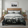 Nesker Comforter Set King Size, Ink Forest 7 Pcs Bedding for Kids and Adults, Misty Mountains Bed Sheet Sets with Fitted Sheet 2 Pillowcases & 2 Shams