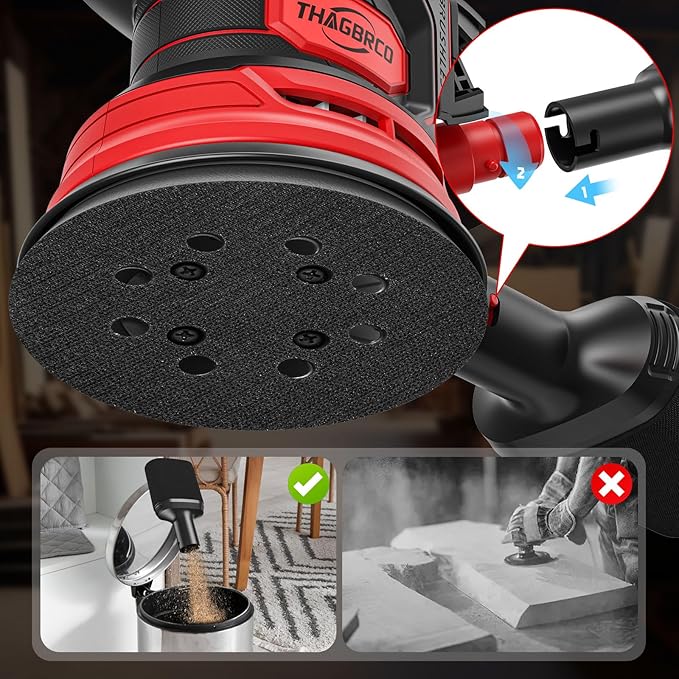 Cordless Orbital Sander Compatible For Milwaukee 18V, Electric Orbit Sander with Brushless 12000 RPM 6 Variable discs Speed Sander Machine With Dust Collector for Woodworking Sanding (No Battery)