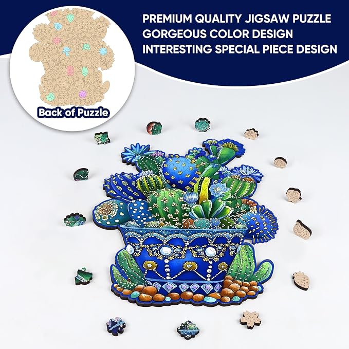 Delobil Puzzles for Adults, 200 Pieces Cactus Jigsaw Puzzles, Unique Shaped Flowers Wooden Puzzles for Adults and Kids, Family Game for Plant Lovers, 8.8 x 11.4 Inches