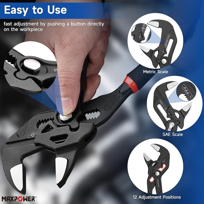 MAXPOWER 10-inch Pliers Wrench, 2-inch Jaw Opening, Smooth Parallel Jaws